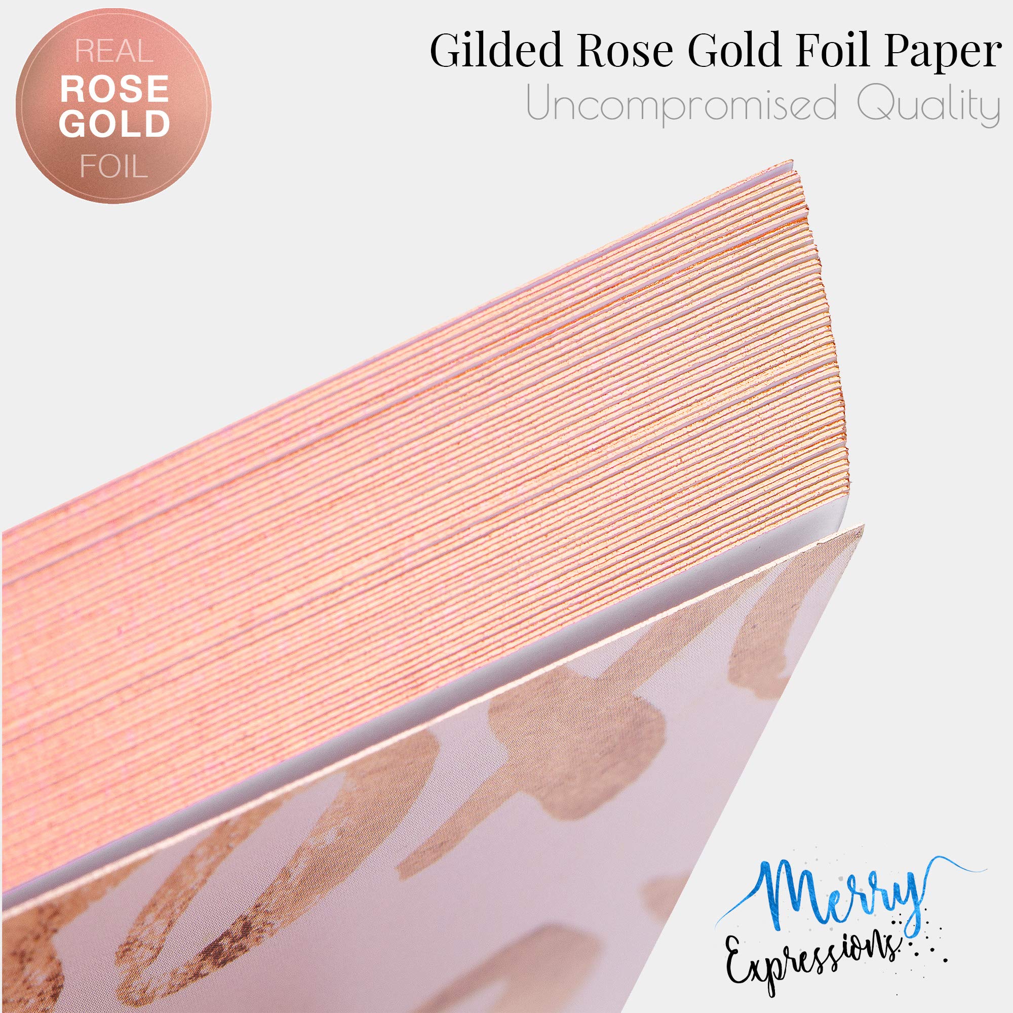 Merry Expressions Rose Gold Guest Book Wedding Reception with Pen & Sign - Polaroid Guest Book for Bridal or Baby Shower & Birthday Parties - Pink Foil Texture Guestbook, Gilded Pages 7"x9" inches