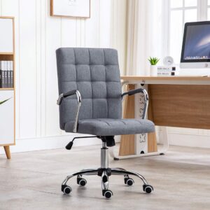 Porthos Home Ocia 360° Swivel Office Chair with Durable Hemp Fabric Upholstery in Classy Tufted Design, Adjustable Height, Ergonomic Armrests and Roller Wheels