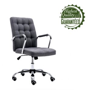 Porthos Home Ocia 360° Swivel Office Chair with Durable Hemp Fabric Upholstery in Classy Tufted Design, Adjustable Height, Ergonomic Armrests and Roller Wheels