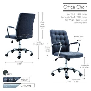 Porthos Home Ocia 360° Swivel Office Chair with Durable Hemp Fabric Upholstery in Classy Tufted Design, Adjustable Height, Ergonomic Armrests and Roller Wheels