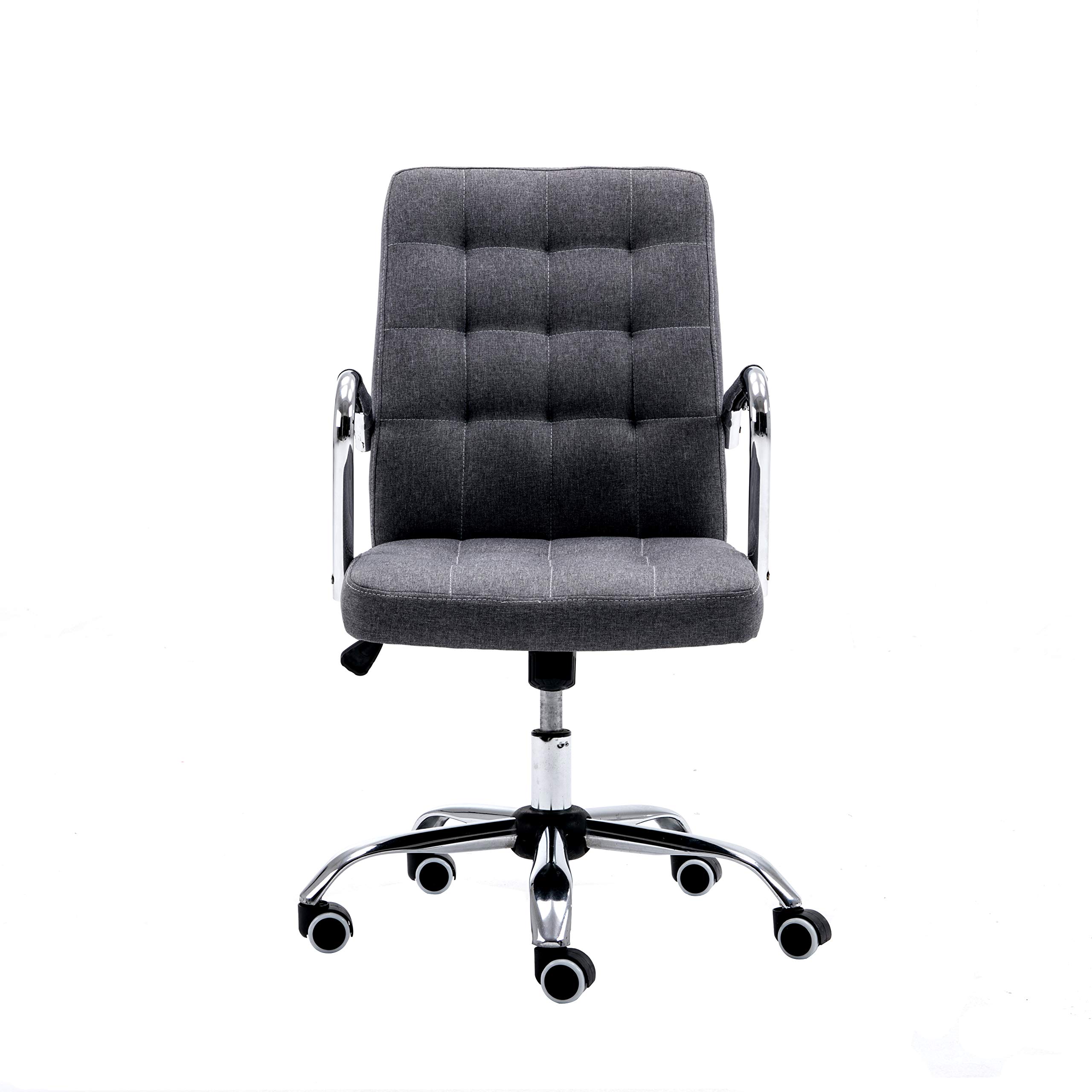 Porthos Home Ocia 360° Swivel Office Chair with Durable Hemp Fabric Upholstery in Classy Tufted Design, Adjustable Height, Ergonomic Armrests and Roller Wheels