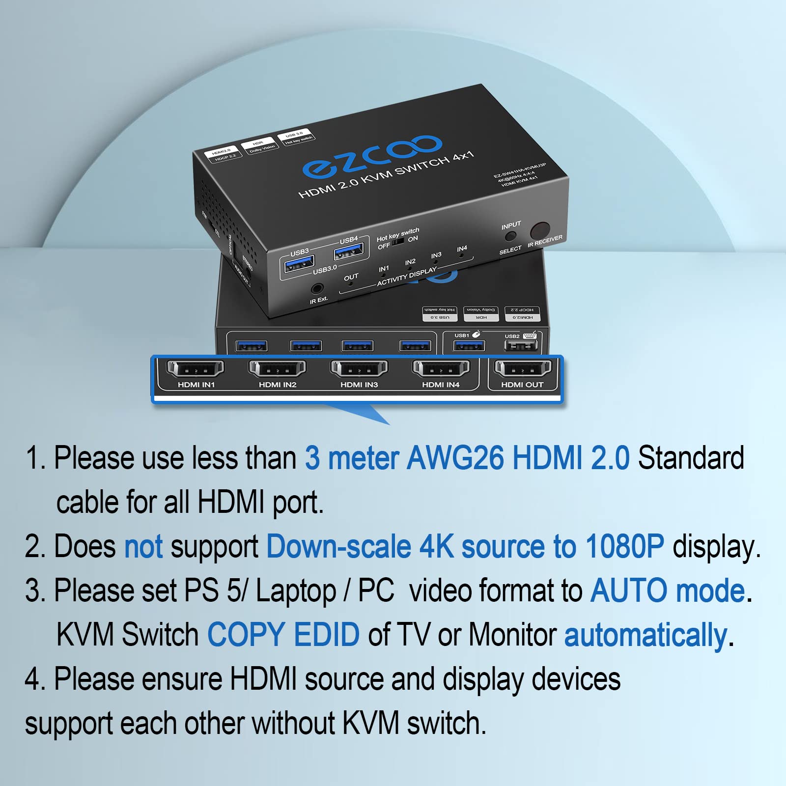 USB 3.0 KVM Switch HDMI 4 Computer 1 Monitor 4K 60Hz SPDIF L/R Extractor- USB Switch for Keyboard Mouse Printer Mac Windows 4 Port HDMI Switch 4x1 1080p 120Hz 144Hz HDCP Pass, IR Remote Ext. Mic