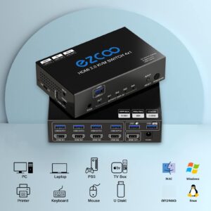 USB 3.0 KVM Switch HDMI 4 Computer 1 Monitor 4K 60Hz SPDIF L/R Extractor- USB Switch for Keyboard Mouse Printer Mac Windows 4 Port HDMI Switch 4x1 1080p 120Hz 144Hz HDCP Pass, IR Remote Ext. Mic