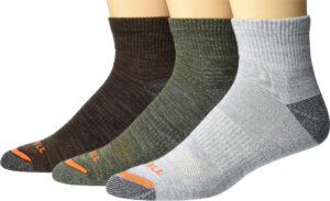 merrell unisex adult mens and women's mid weight hybrid hiker - 3 pair pack moisture wicking arch support casual sock, olive heather, large-x-large us