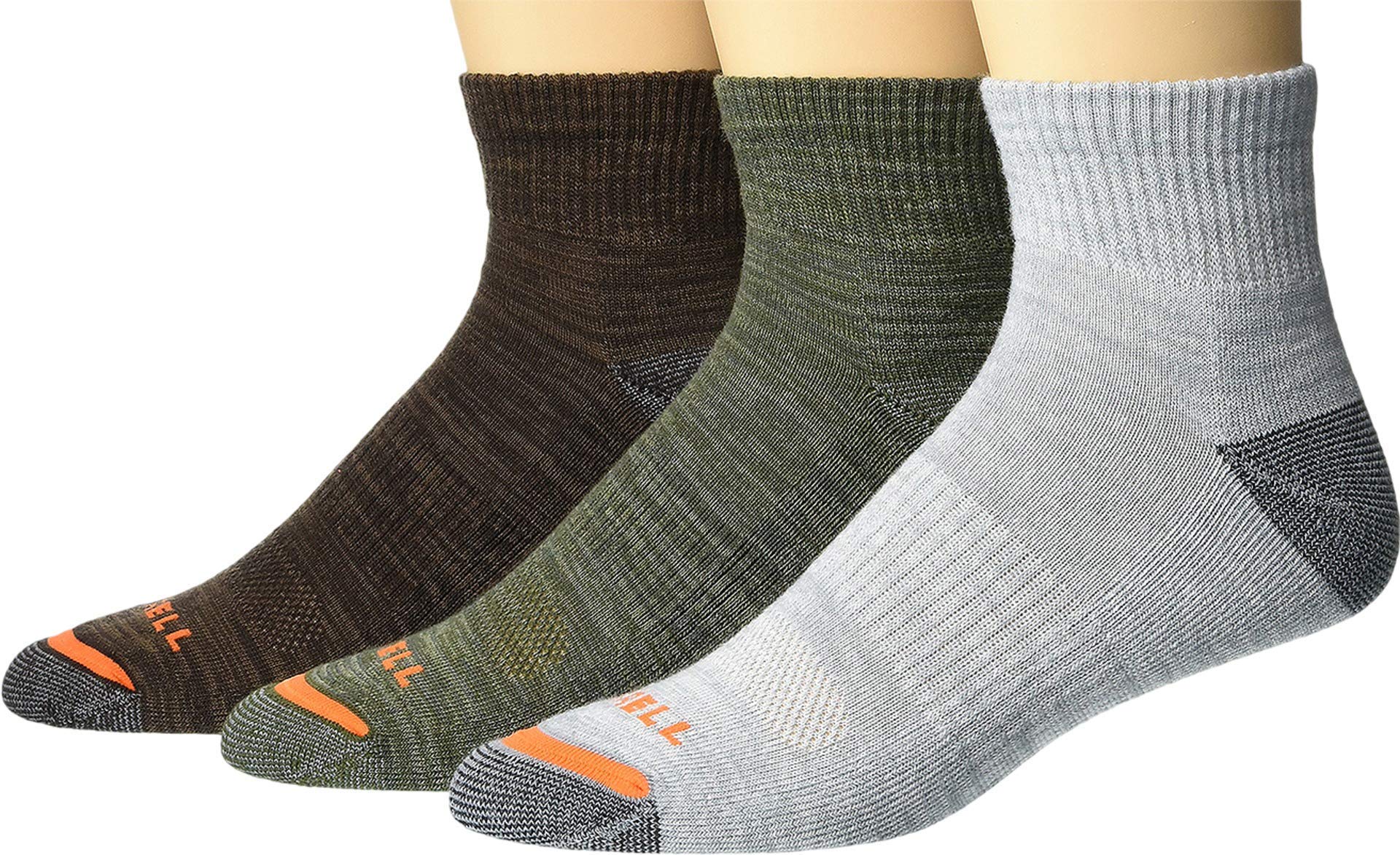 Merrell Unisex Adult Mens And Women's Mid Weight Hybrid Hiker - 3 Pair Pack Moisture Wicking Arch Support Casual Sock, Olive Heather, Large-X-Large US