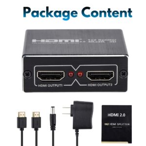 HDMI Splitter 1 in 2 Out, HDMI Splitter 1 to 2 Amplifier for Full HD HDMI 2.0 1080P/ 3D/ 4K for Xbox PS4 PS3 Fire Stick Roku Blu-Ray Player Apple TV HDTV