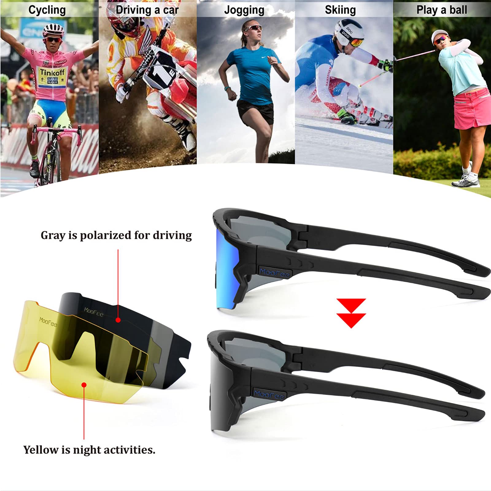 MooFee Polarized Sports Sunglasses Mens Womens Cycling Glasses,Bike Glasses Bicycle for Driving Cycling Running Fishing