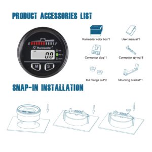 Runleader 12V to 48V Digital LED Battery Capacity Monitor, Hours Volt Meter Gauge - Suitable for Battery Lead-Acid LiFePO4 "Trojian" Gel AGM,Works on Golf Club Forklift Go Kart RV Trailer Stacker.