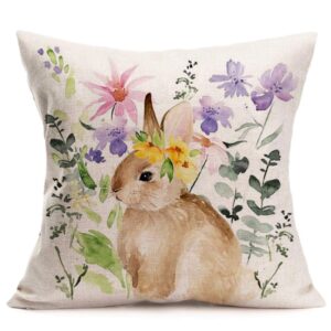 xihomeli rabbit pillows decorative throw pillows bunny with color flowers cushion cover spring flowers pillow case outdoor decor home sofa couch 18x18 inch (rabbit)