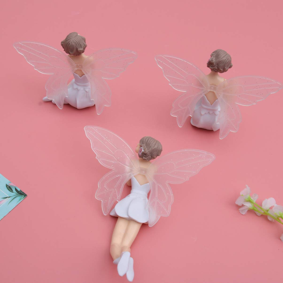 Amosfun 3pcs Fairy Garden Miniature Figurines Flower Fairy with Wings Angel Cake Decoration for Dollhouse Ornament Home Decor (3 Pattern)