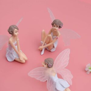 Amosfun 3pcs Fairy Garden Miniature Figurines Flower Fairy with Wings Angel Cake Decoration for Dollhouse Ornament Home Decor (3 Pattern)