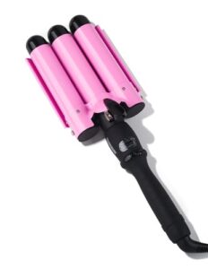 trademark beauty babe waves jumbo -three barrel hair waver, curling iron, 1.25 inch, quick heat, adjustable temperature hair curler - pink