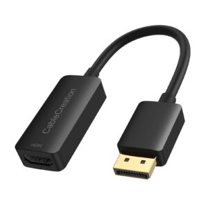 cablecreation active displayport to hdmi adapter, dp to hdmi adapter (male to female) 4k@60hz hdr, uni-directional display port 1.4 to hdmi 4k adapter compatible for desktop,tv,monitor&more