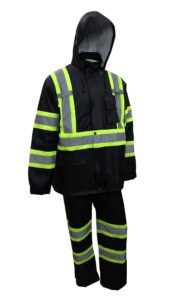 rk safety tbk66 class 3 rain suit, jacket, pants high visibility reflective black bottom with x pattern (extra large, black)