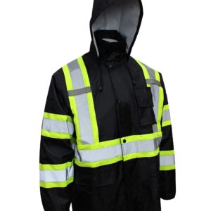 RK Safety TBK66 Class 3 Rain suit, Jacket, Pants High Visibility Reflective Black Bottom with X Pattern (Extra Large, Black)