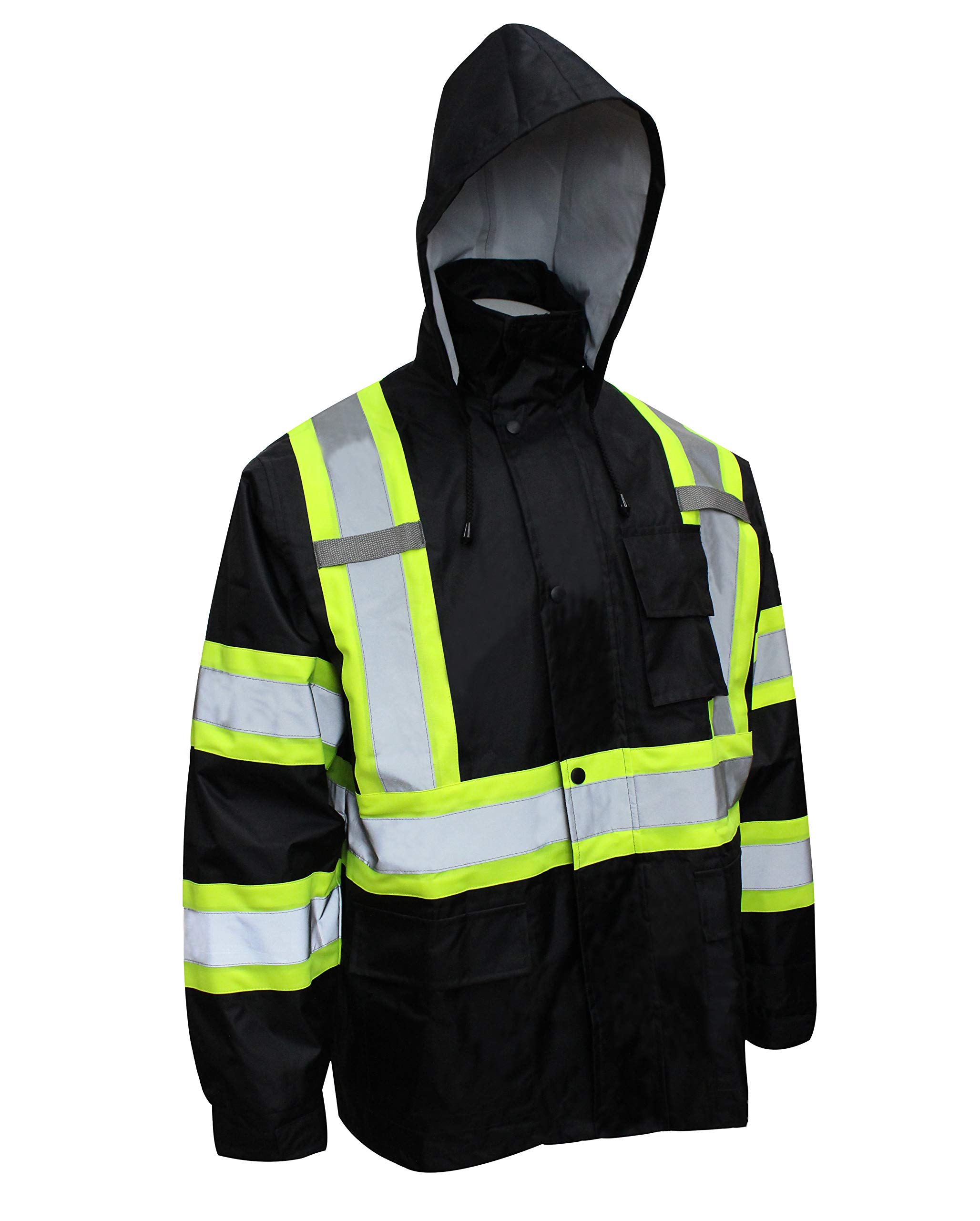 RK Safety TBK66 Class 3 Rain suit, Jacket, Pants High Visibility Reflective Black Bottom with X Pattern (Extra Large, Black)