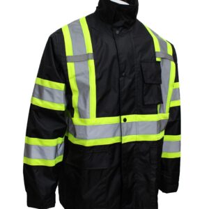 RK Safety TBK66 Class 3 Rain suit, Jacket, Pants High Visibility Reflective Black Bottom with X Pattern (Extra Large, Black)
