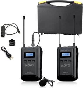 movo wmx-20 48-channel uhf wireless lavalier microphone system with 1 receiver, 1 transmitter, and 1 lapel microphone compatible with dslr cameras (330' ft audio range)