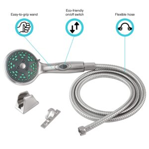 Dura Faucet Premium RV Handheld Shower Wand and Hose Kit - Eco-Friendly On/Off Switch (Brushed Satin Nickel)