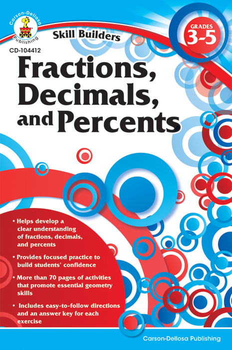 Carson Dellosa | Skill Builders Fractions, Decimals, and Percents Workbook | Grades 3-5, Printable