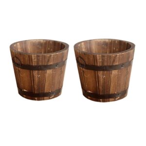 coscosx rustic wooden barrel planter, brown, 10x12x9cm, ideal for indoor and outdoor decor