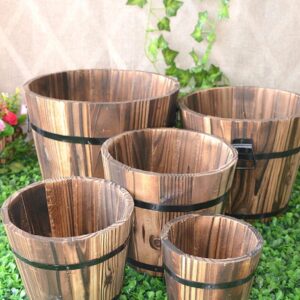 CoscosX Rustic Wooden Barrel Planter, Brown, 10x12x9cm, Ideal for Indoor and Outdoor Decor
