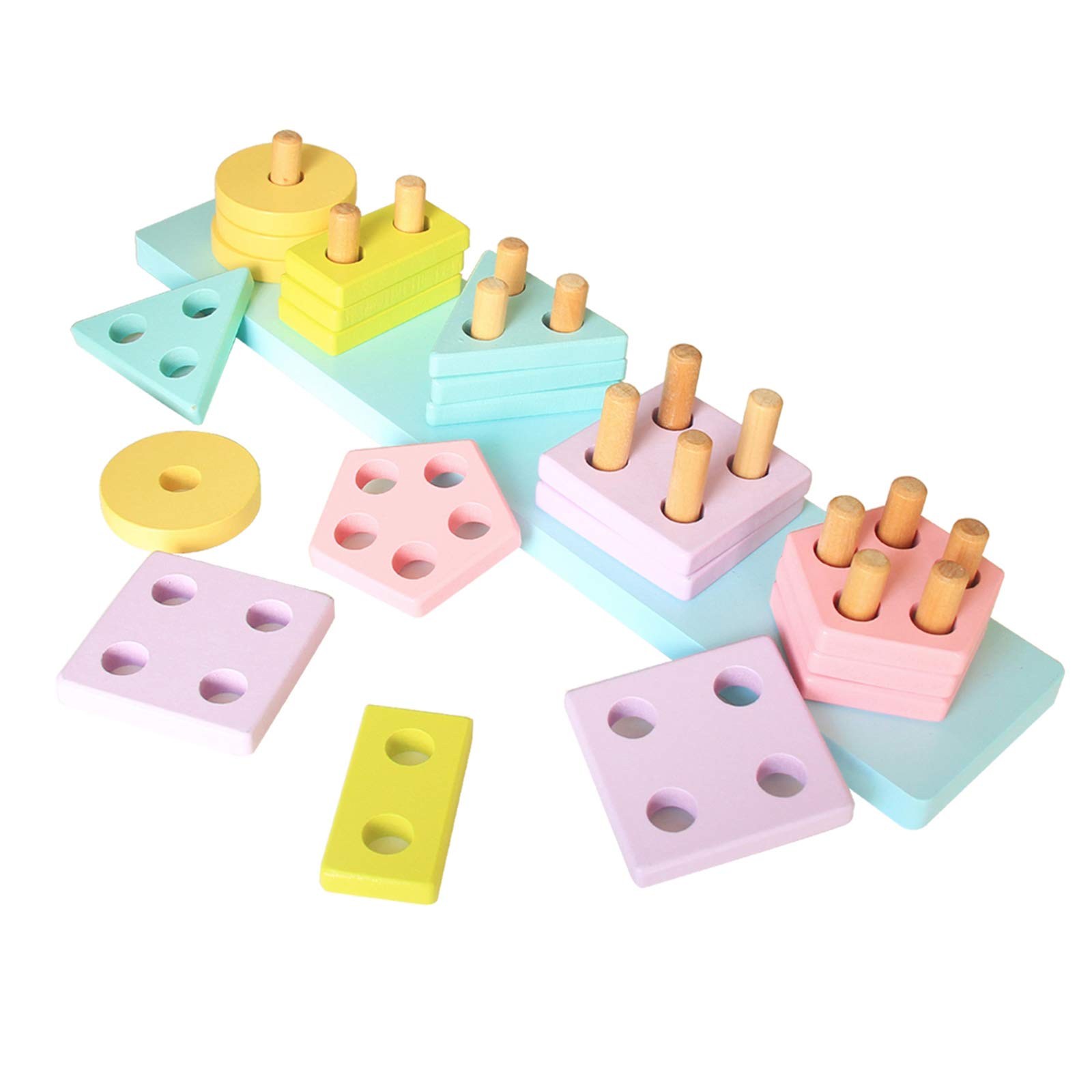 KIDS TOYLAND Wooden Toys for Toddlers 1-3, Shape Sorter Montessori Stacking Toys Educational Recognition Puzzle Stacker, Early Preschool Learning Gifts for 1 Year Old Girls Boys