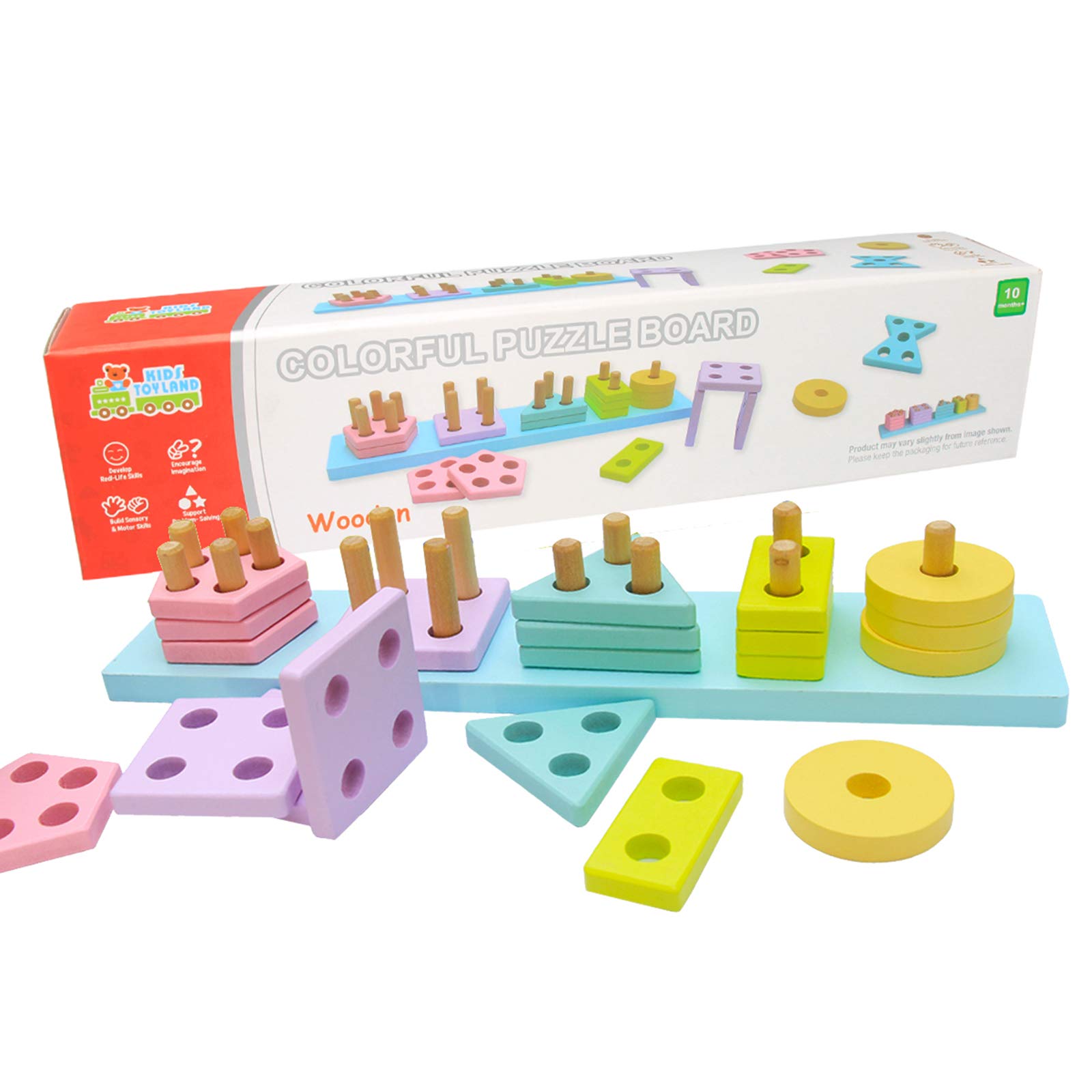 KIDS TOYLAND Wooden Toys for Toddlers 1-3, Shape Sorter Montessori Stacking Toys Educational Recognition Puzzle Stacker, Early Preschool Learning Gifts for 1 Year Old Girls Boys