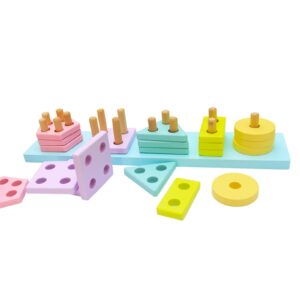 KIDS TOYLAND Wooden Toys for Toddlers 1-3, Shape Sorter Montessori Stacking Toys Educational Recognition Puzzle Stacker, Early Preschool Learning Gifts for 1 Year Old Girls Boys