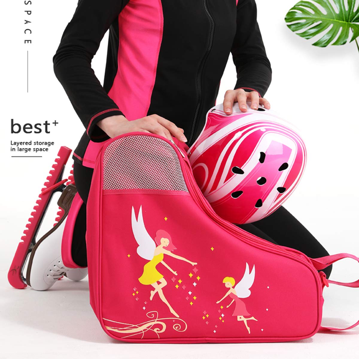 Ice Skate Bag Girls, Roller Skates Bag Inline Skate Bag Roller Ski Boot Bag, Women Figure Hockey Skate Bag Rollerskates Ice Skating Bags,Multiple Pockets for Ice Skate Protective Gears for Kids Adults