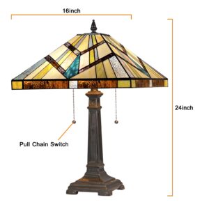 Capulina Tiffany Style Table Lamp 2-Light 16 Inches Wide Cream Amber Antique Mission Style Stained Glass Desk Lamp for Bedrooms Living Room Study Home Office