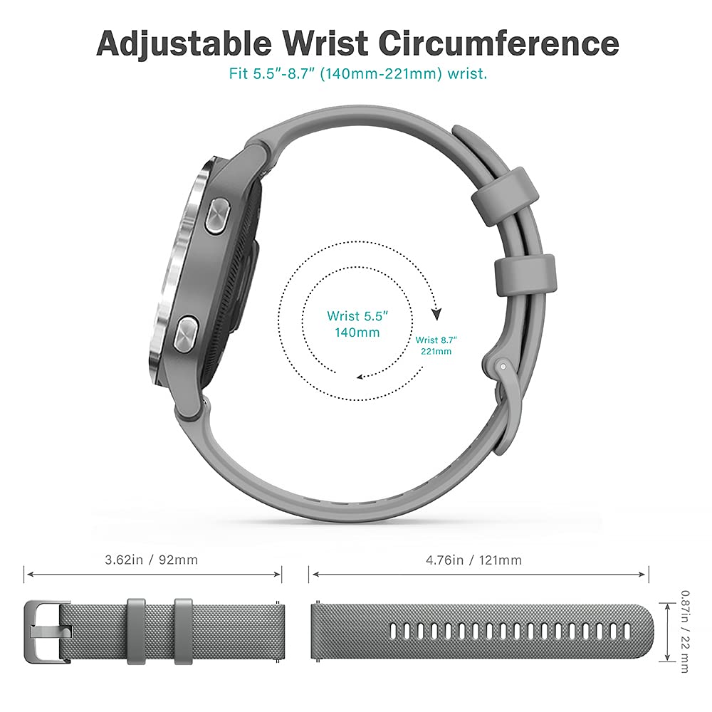 TUSITA Quick Release Silicone Band 22mm Replacement for Garmin Vivoactive 4,Venu 2, Galaxy Watch 46mm / Watch 3 45mm, Gear S3 Frontier, Fossil Gen 5, Amazfit GTR 2 2e 3 Pro,Ticwatch Pro 3 2020, SW022