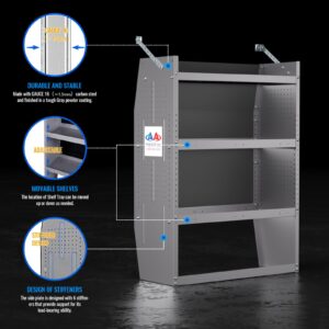 AA Products Inc. SH-4303 Steel Van Shelving Storage System Fits for NV200, Transit Connect 2014+ and Chevy City Express, Contoured Shelving Unit, 32" W x 43" H x 13" D