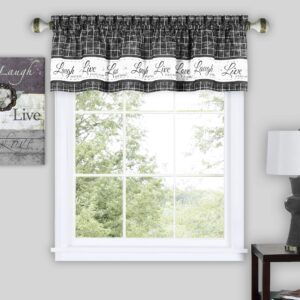 soft valance window curtains - 58 inch width, 14 inch length - live, love laugh (charcoal) - wrinkle-free light filtering polyester drapes for bedroom living & dining room by achim home decor