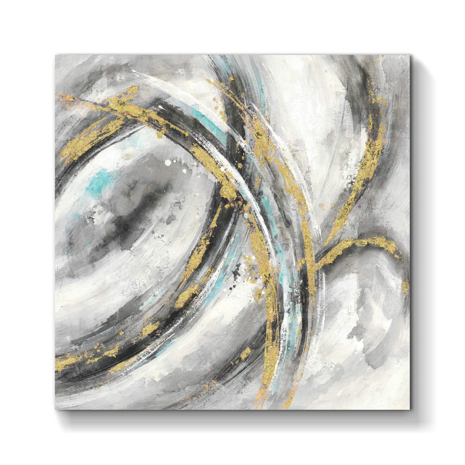 TAR TAR STUDIO Gray Abstract Canvas Wall Painting: Black and Gold Abstract Picture Art Modern Artwork for Walls (24''W x 24''H, Multiple Sizes)