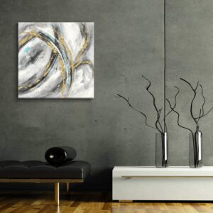 TAR TAR STUDIO Gray Abstract Canvas Wall Painting: Black and Gold Abstract Picture Art Modern Artwork for Walls (24''W x 24''H, Multiple Sizes)