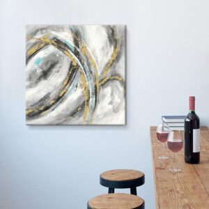 TAR TAR STUDIO Gray Abstract Canvas Wall Painting: Black and Gold Abstract Picture Art Modern Artwork for Walls (24''W x 24''H, Multiple Sizes)