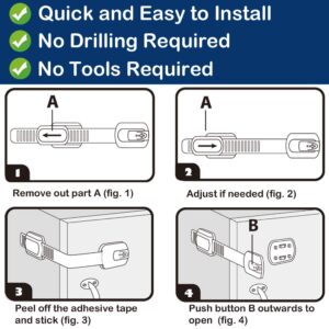 Socub 8 pack Child Safety Cabinets Strap Locks, Multi Use Latch with Strong Adhesive Pads, for Cabinets, Drawers, Oven, Toilet Seat, Fridge