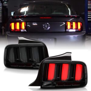 acanii -for 2005-2009 ford mustang black housing smoked lens led tube sequential signal tail lights brake lamps assembly