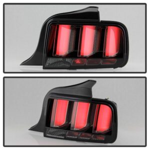 ACANII -For 2005-2009 Ford Mustang Black Housing Smoked Lens LED Tube Sequential Signal Tail Lights Brake Lamps Assembly