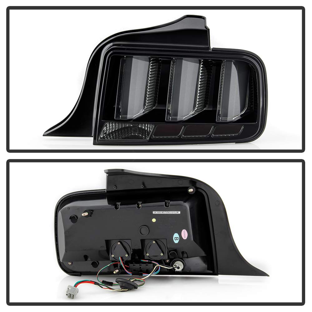 ACANII -For 2005-2009 Ford Mustang Black Housing Smoked Lens LED Tube Sequential Signal Tail Lights Brake Lamps Assembly