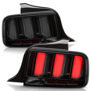 ACANII -For 2005-2009 Ford Mustang Black Housing Smoked Lens LED Tube Sequential Signal Tail Lights Brake Lamps Assembly