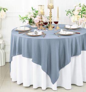 wedding linens inc. 72" x 72" square scuba (wrinkle free) table overlays/tablecloths table cover linens for restaurant kitchen dining wedding party banquet events - dusty blue