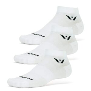 swiftwick- aspire one (3 pairs) running & cycling socks, breathable, compression fit (white, medium)