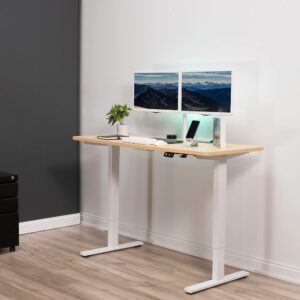 VIVO 60-inch Electric Height Adjustable 60 x 24 inch Stand Up Desk, Light Wood Solid One-Piece Table Top, White Frame, Home & Office Furniture Sets, B0 Series, DESK-KIT-W06C