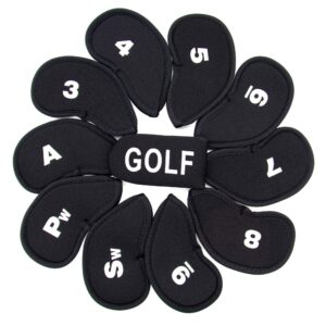 auear, 11 pack golf head covers black neoprene iron putter headcovers set fit all brands