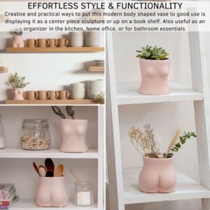 Boob Planter Body Vase Female Form Bust Flower Vase w/Drainage Hole, Speckled Matte Pink Ceramic, Modern Boho Home Decor Cute Small Indoor Plant Pot Feminine Women Shaped Sculpture Unique Boob Gifts