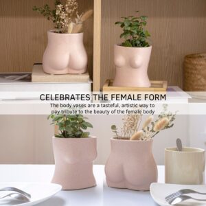 Boob Planter Body Vase Female Form Bust Flower Vase w/Drainage Hole, Speckled Matte Pink Ceramic, Modern Boho Home Decor Cute Small Indoor Plant Pot Feminine Women Shaped Sculpture Unique Boob Gifts