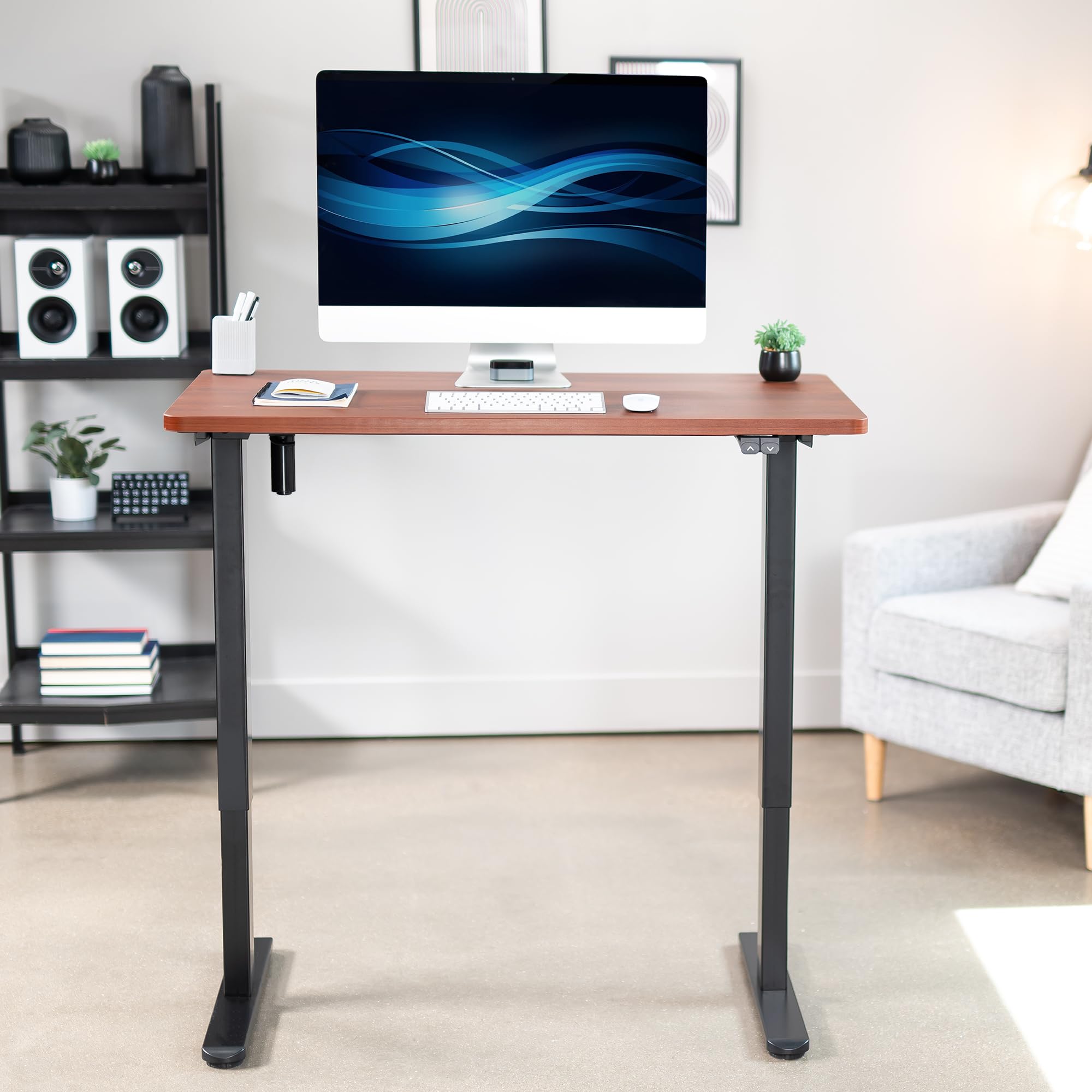 VIVO 43-inch Electric Height Adjustable 43 x 24 inch Stand Up Desk, Dark Walnut Solid One-Piece Table Top, Black Frame, Home & Office Furniture Sets, B0 Series, DESK-KIT-B04D