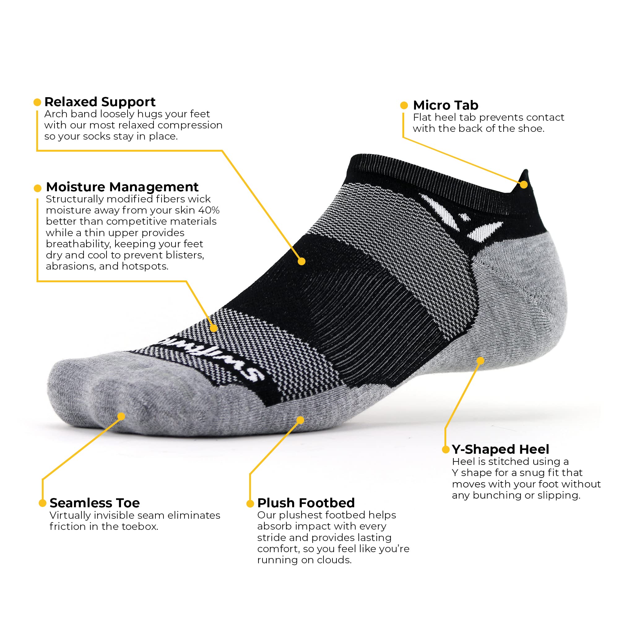 Swiftwick- MAXUS ZERO Tab (3 Pairs) Running & Golf Socks, Maximum Cushion (Gray, Large)